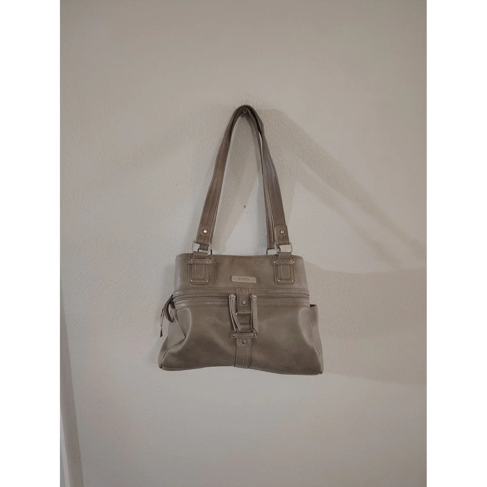 Rosetti‎ Taupe Faux Leather Shoulder Bag Multi Pocket Purse Silver Tone Hardware